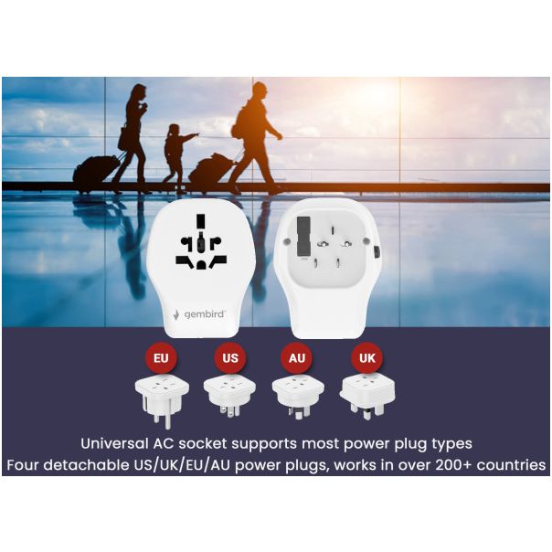 Travel adapter TPA-1A2C20-02-W Gembird Univerzalni 20W - EP3225100