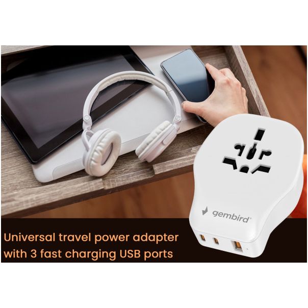 Travel adapter TPA-1A2C20-02-W Gembird Univerzalni 20W - EP3225100