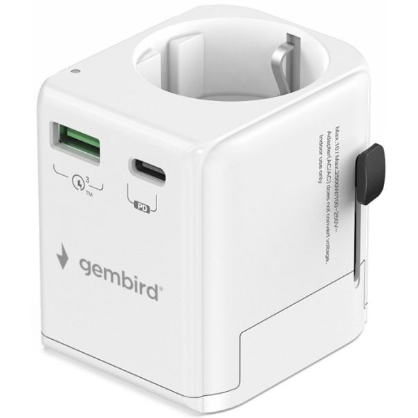 Travel adapter TPA-EU1A1C20-01-W Gembird Univerzalni, sa uzemljenjem 20W - EP3224629