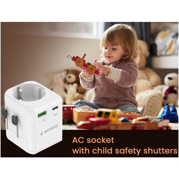 Travel adapter TPA-EU1A1C20-01-W Gembird Univerzalni, sa uzemljenjem 20W - EP3224629