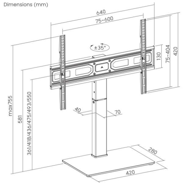 TVS-D75S-01 Gembird stoni TV stalak, VESA 37-75, crne boje - EP3225187