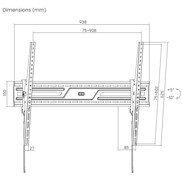 WM-100T-01 Gembird tilt VESA max 90x60cm 43-100 max.75kg - EP3225211