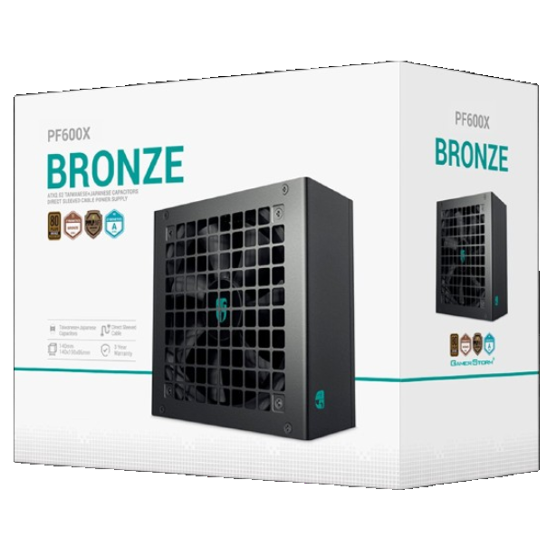 DeepCool PF600X Napajanje 80PLUS 600W 1x 20+4pin, 2x 4pin, 1x PCI-E(6+2)x2, 1x EPS 8pin(4+4), 120mm - EP3224974