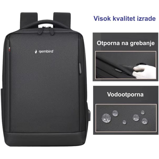 NCC-15-KLB021 Gembird Ranac za laptop 15,6inc 45x28x15cm USB konektor, 600g - EP3228671