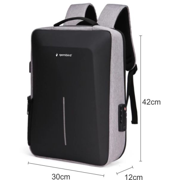NCC-15-KLB022 Gembird Ranac za laptop 15,6inc 42x30x12cm, USB konektor, brava za zakljucavanje, 800g - EP3225007