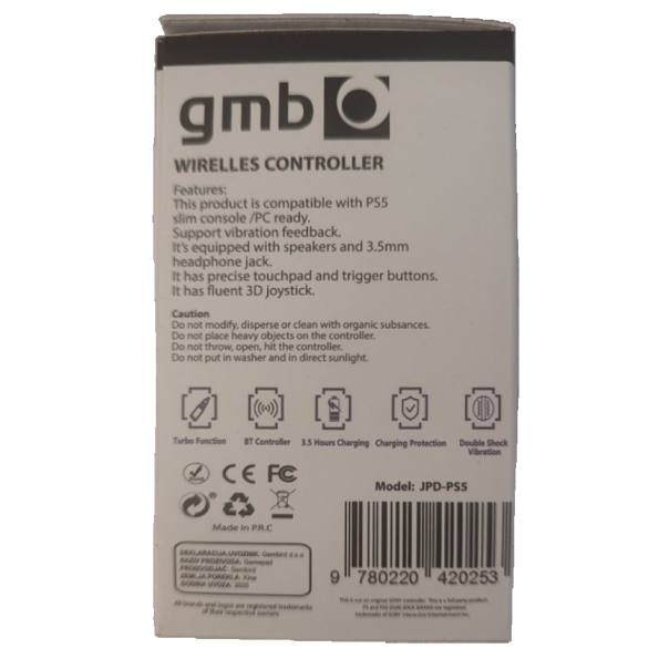 JPD-PS5 Grey-White PC/PS5 Gembird Bezicni gamepad sa vibracijom, zvucnik, 3,5mm, touchpad, trigger - EP3228674