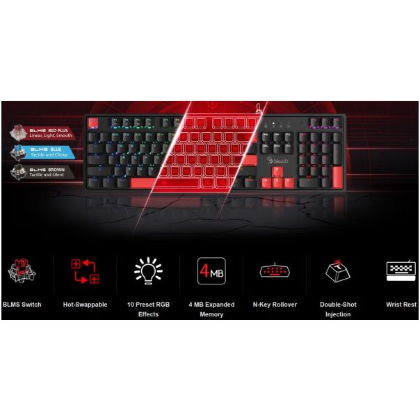 A4-S525N A4Tech Bloody Mehanicka RGB Gejmerska tastatura + Oslonac za zglob - EP3244533