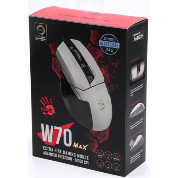 A4-W70 MAX PANDA WHITE A4Tech Bloody RGB Gejmerski opricki mis, 2000Hz/100-10.000 Dpi, USB 126mm - EP3244208