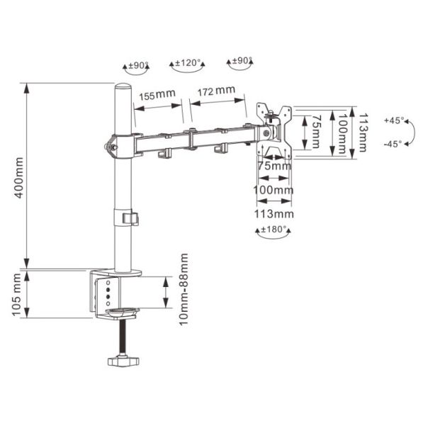 MA-D1-033 Gembird Podesivi stoni drzac za monitor jedna ruka-Produzeni, tilt, 17-32 max.9kg(MA-D1-01 - EP3228839