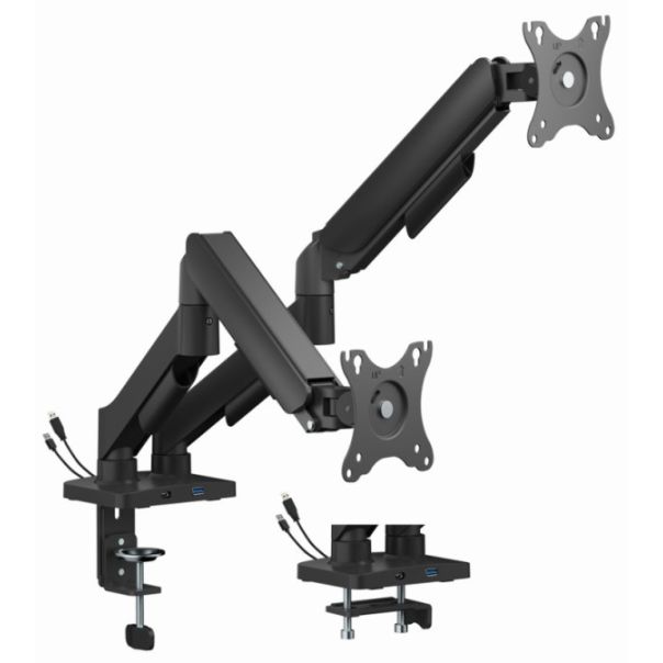 MA-DA2U-01 Gembird Podesivi stoni nosac za 2 monitora sa USB portovima, 17-32, 9kg - EP3226138