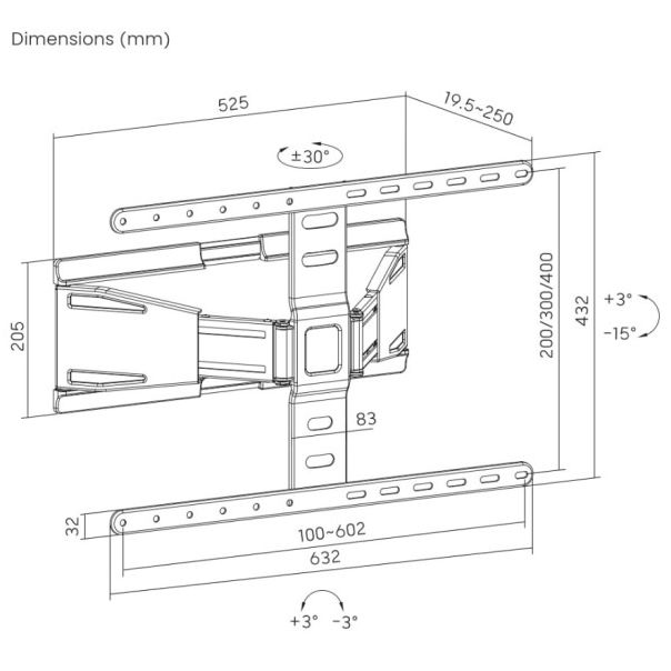 WM-90ST-02 Gembird TV nosac okretanje/tilt 43-90 VESA max.60x40cm, max 50kg, drzac - EP3228869