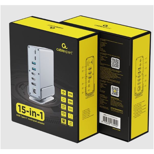 A-CF-COMBO15-01 Gembird USB Type-CF 15-in-1 multi-port adapter (USB hub, Type-CF, HDMI, DP, LAN,3,5) - EP3274578