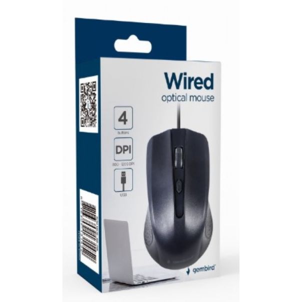 MUS-4B-01L Gembird Opticki mis 800-1200Dpi 4-button black 99mm USB kabl 1,8m - EP3228944