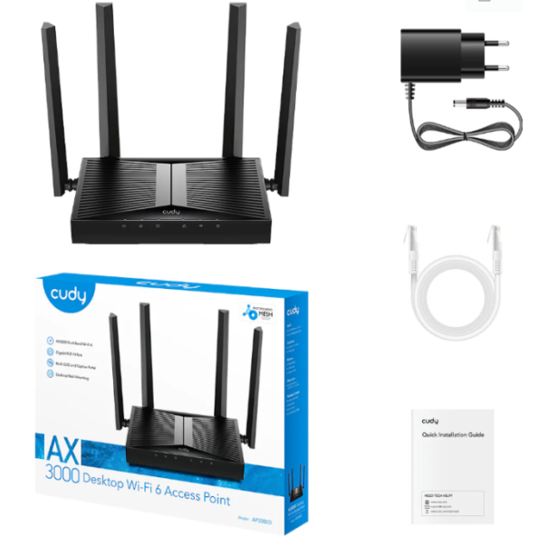 Cudy AP3000D AX3000 Desktop Wi-Fi 6 Access Point Dual-Band, 2402 Mbps + 574 Mbps Wi-Fi - EP3228955