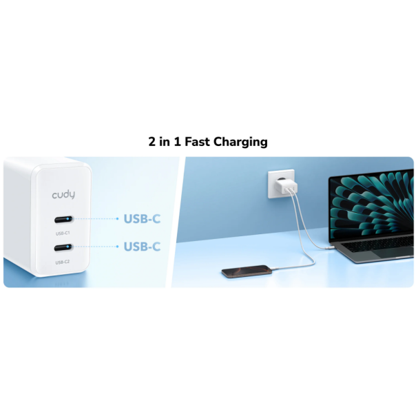 Cudy CH40_EU Brzi punjac za telefone,laptopove I tablete PD+PPS+QC, 2× USB-C , 40W - EP3228961