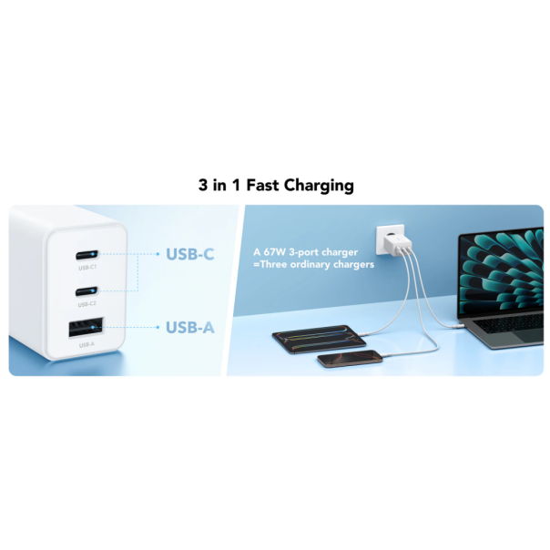 Cudy CH67_EU Brzi punjac za telefone i tablete 2xUSB-C/1XUSB-A, 67W - EP3228964