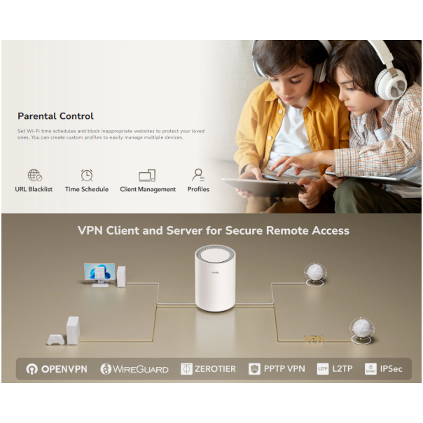 Cudy M3600(1-Pack), BE3600 Gigabit Mesh Wi-Fi 7 System, 2882 Mbps + 688 Mbps IPv6 - EP3269340