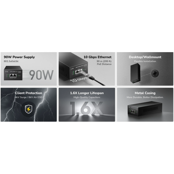 Cudy POE400X, 90W 10 Gbps PoE++ Injector, 10M/100M/1G/2.5G/5G/10G Brzina - EP3227098