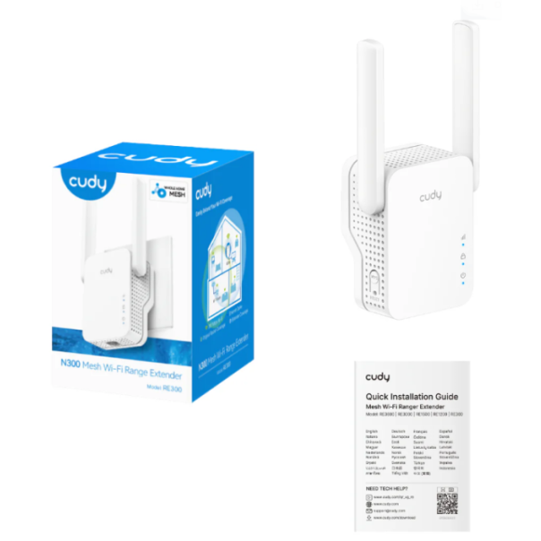 Cudy RE300, N300 Mesh Wi-Fi Range Extender,2.4 GHz Wi-Fi Speed, 300 Mbps - EP3227110