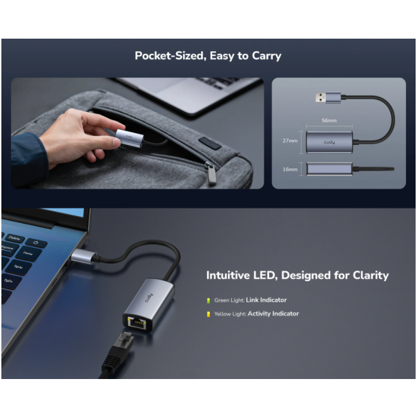 Cudy UE25A, USB-A adapter za Ethernet od 2.5 Gbps , 10/100/1000/2500 Mbps - EP3227119