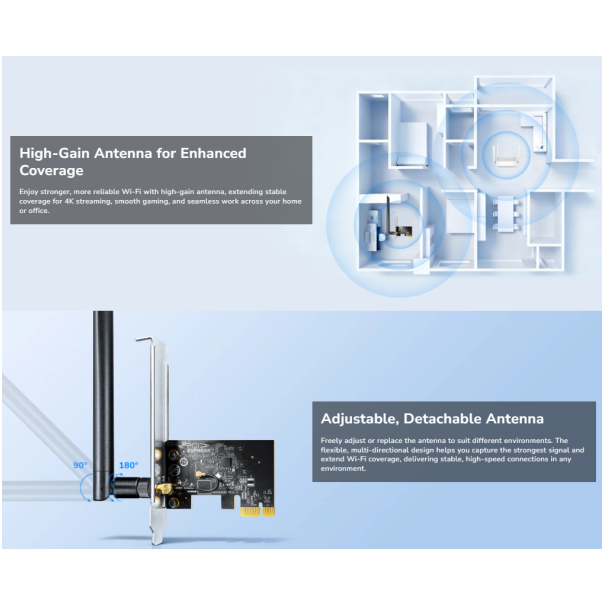 Cudy WE650,AC650  Bezicni PCI-E adapter sa dva opsega, 433 Mbps + 200 Mbps ,Dual-Band Wi-Fi 5 - EP3227134