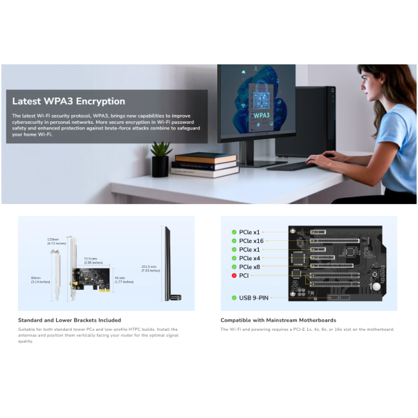 Cudy WE650,AC650  Bezicni PCI-E adapter sa dva opsega, 433 Mbps + 200 Mbps ,Dual-Band Wi-Fi 5 - EP3227134