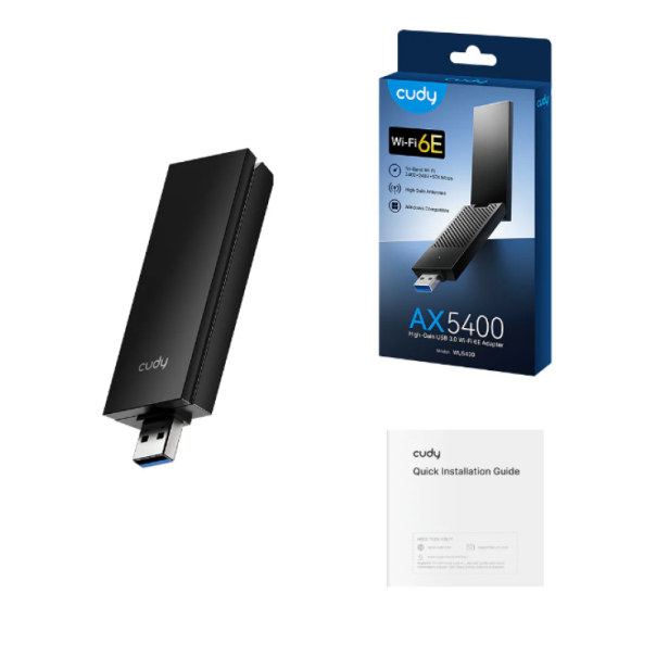Cudy WU5400, AX5400 High-Gain USB 3.0 Wi-Fi 6E Adapter 2.4/5/6 GHz, 574 Mbps/2402 Mbps - EP3224571