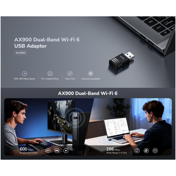 Cudy WU900, AX900 Dual-Band Wi-Fi 6 USB Adapter, 2.4 GHz,286 Mbps - EP3224574