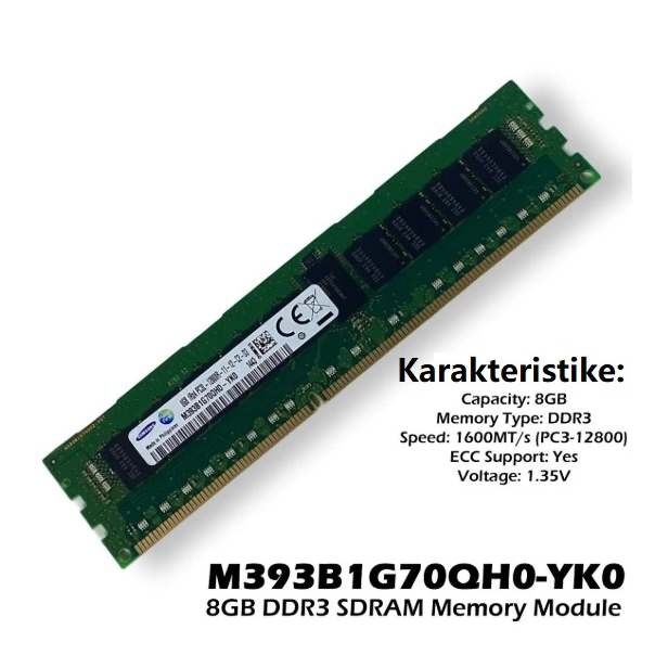 Ram memorija DDR3 SAMSUNG, M393B1G70QH0-YK0  8GB 1RX4PC3L-12800R-11-12-C2-D3 - EP3224670