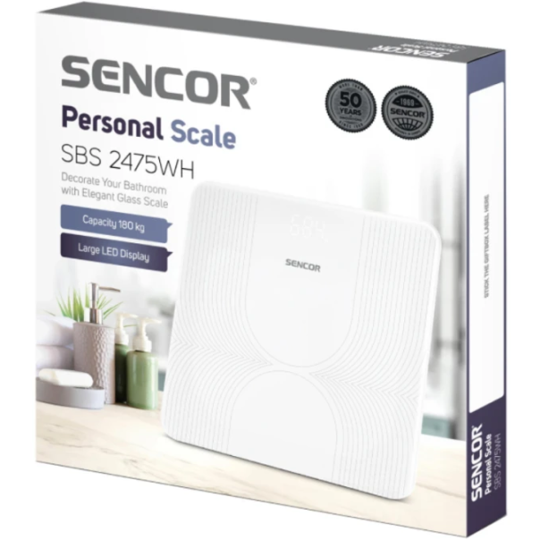 SENCOR vaga SBS 2475WH,kaljeno staklo,do 180 kg,bela,LED displej - EP3230793