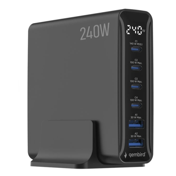 TA-UC-2A4C-PD240-01-BK Gembird 6-port 240 W GaN USB fast charger, black - EP3274064
