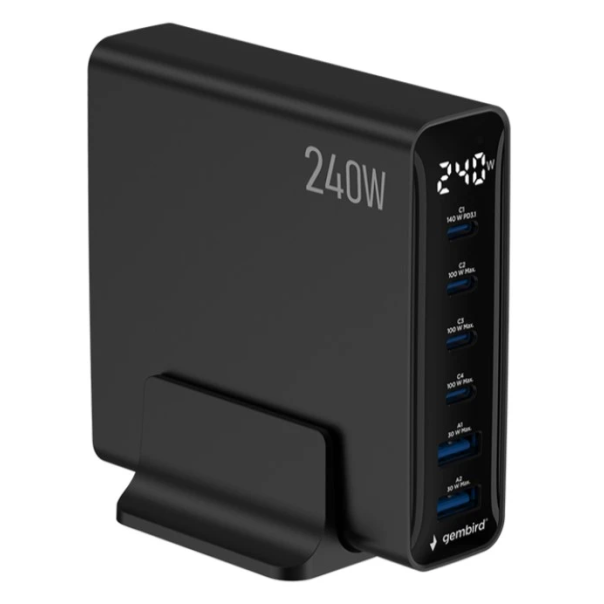 TA-UC-2A4C-PD240-01-BK Gembird 6-port 240 W GaN USB fast charger, black - EP3274064