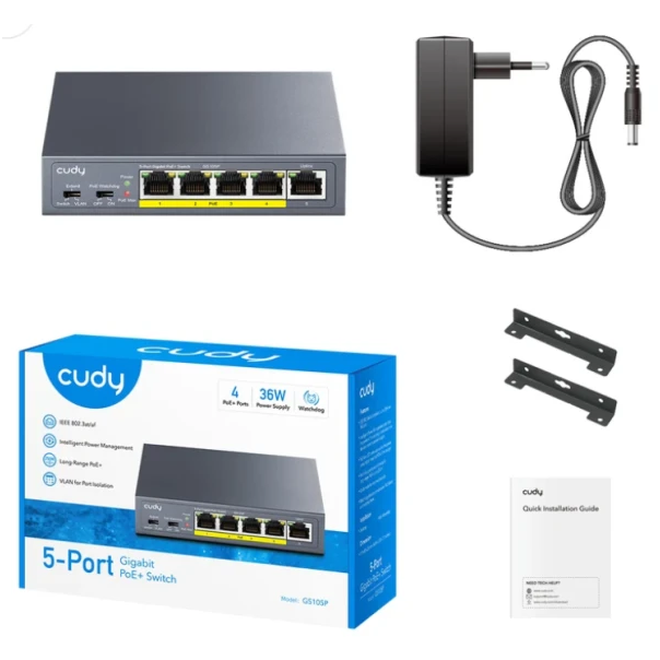 Cudy GS105P V1.0 Switch Extend VLAN Gigabit RJ45 PoE 30 W  IEEE 802.3at/af - EP3226984