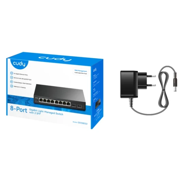 Cudy GS108ES2 V1.0 Switch 8× GbE, 2× 1.25G SFP Extend Mode VLAN Mode - EP3226996