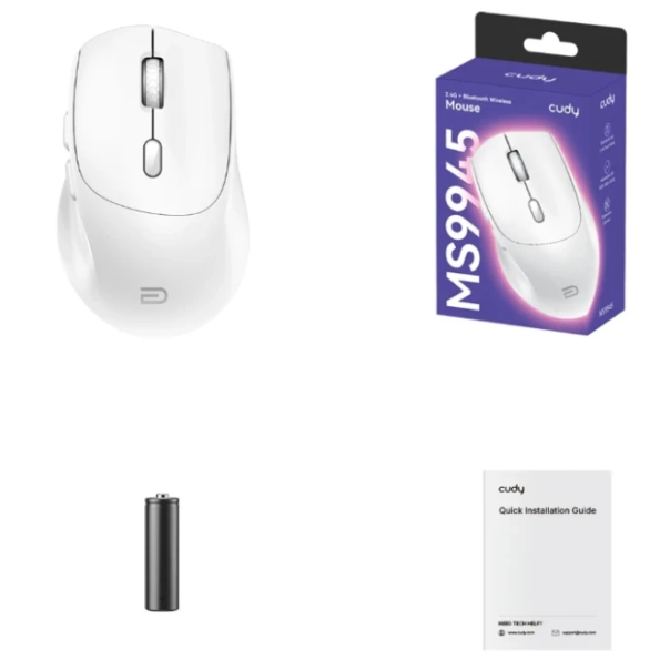 Cudy MS9945, bluetooth bežièni miš sa tihim klikovima 2.4 GHz,opticki USB 800-1600 DPI,White,112 mm - EP3227017