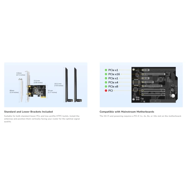 Cudy WE1300,AC1300 bežièni dvopojasni Wi-Fi 5, PCI-E adapter,V1.0, 867 Mbps + 400 Mbps - EP3227020
