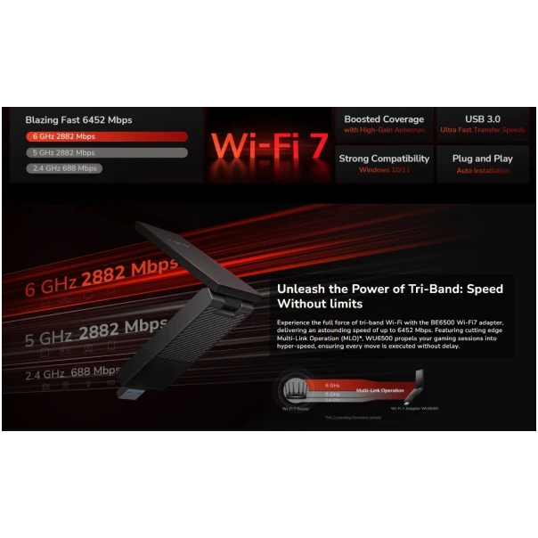 Cudy WU6500,BE6500 Wi-Fi 7 USB 3.0 adapter sa visokim pojaèanjem, V1.0, 2.8 Gbps+2.8 Gbps+688 Mbps - EP3227023