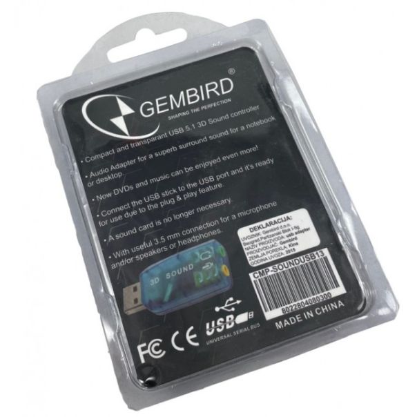 CMP-SOUNDUSB13 ** Gembird USB 5.1 3D zvucna karta, zamenjuje audio kontrolor u PC (223) - EP3223693
