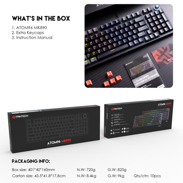 Tastatura mehanička Gaming Fantech MK890 RGB Atom 96 crna (RED switch) - EP2845095