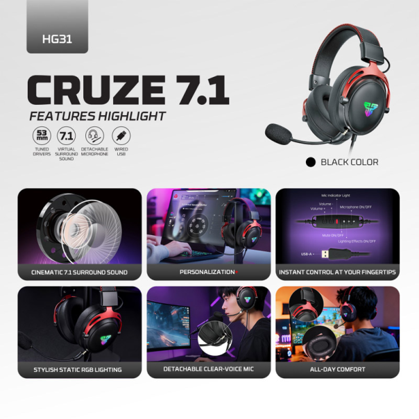 Slušalice Gaming Fantech HG31 Cruze 7.1 crne - G224838