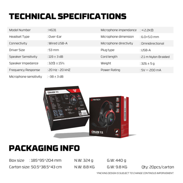 Slušalice Gaming Fantech HG31 Cruze 7.1 crne - G224838