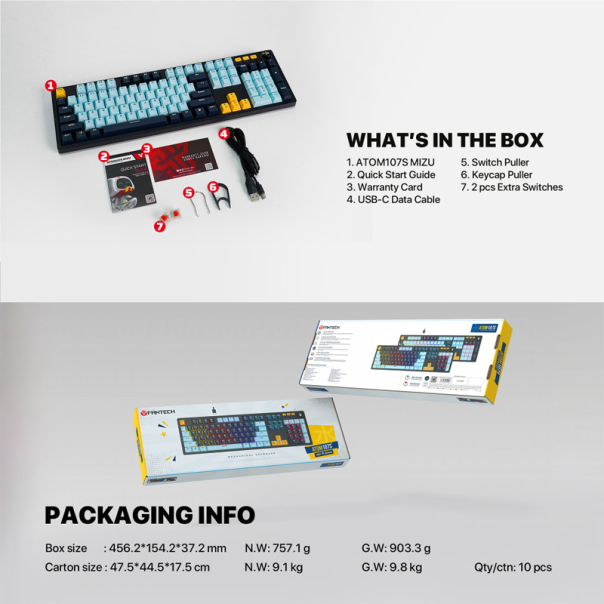 Tastatura mehanička Gaming Fantech MK893S RGB Atom 107S MIZU Blue (Blue Swich) - EP2849934