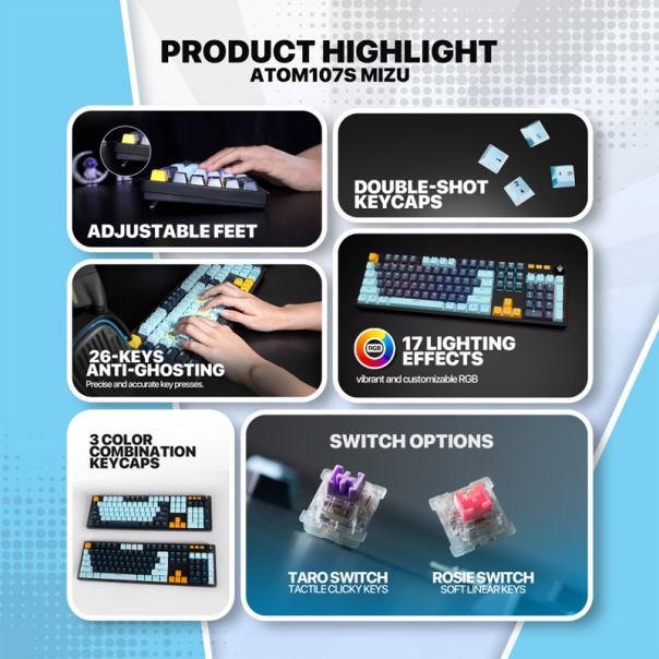 Tastatura mehanička Gaming Fantech MK893S RGB Atom 107S MIZU Blue (Rosie Swich) - EP2849988