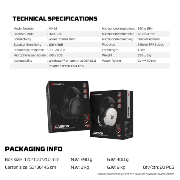 Slušalice Gaming Fantech MH92 Carbon white - EP2860692