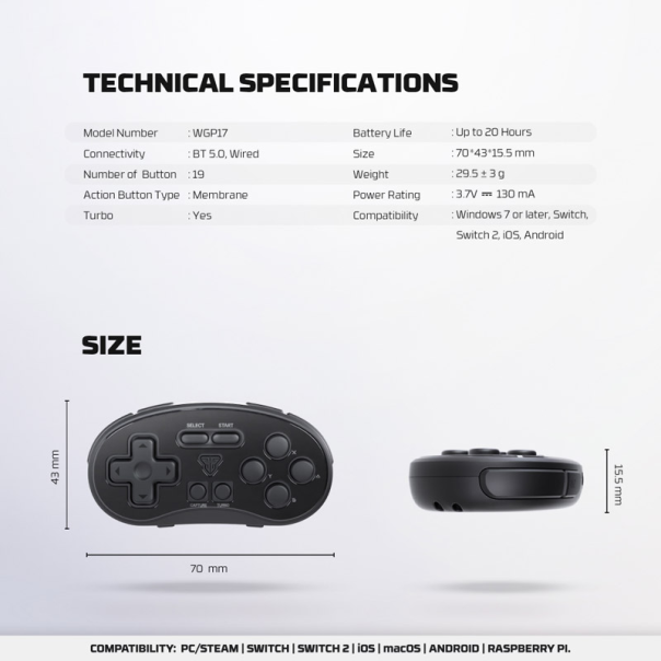 Joypad wireless Fantech WGP17 Eos mini sive - EP2838130