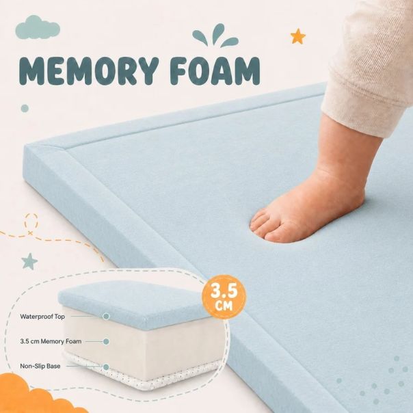 Dečiji tepih sa memorijskim efektom KINDER HOME LOLA, 150x200 cm, debljina 3,5 cm,vodootporni ,plava - EP3235174