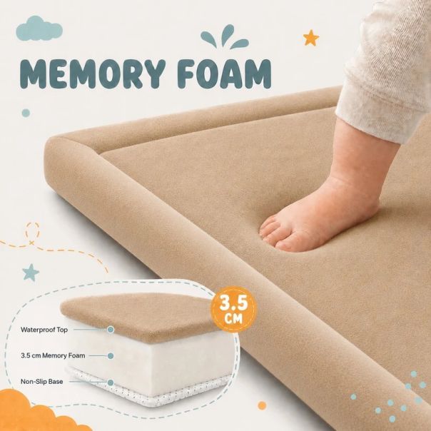 Dečiji tepih sa memorijskom penom KINDER HOME LOLA, 150x200 cm, debljina 3,5 cm, vodootporni , bež - EP3235176
