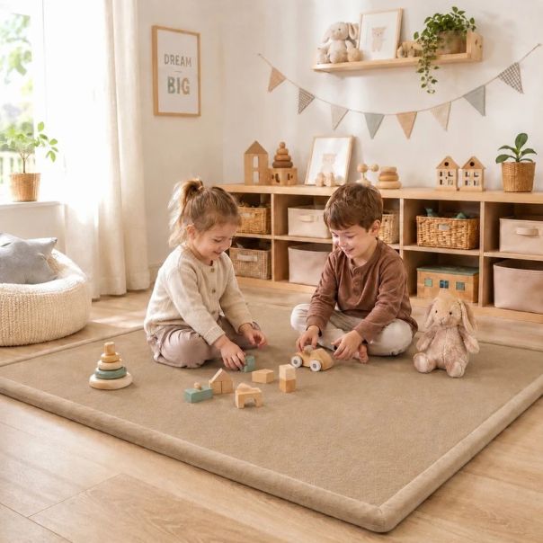 Dečiji tepih sa memorijskom penom KINDER HOME LOLA, 150x200 cm, debljina 3,5 cm, vodootporni , bež - EP3235176