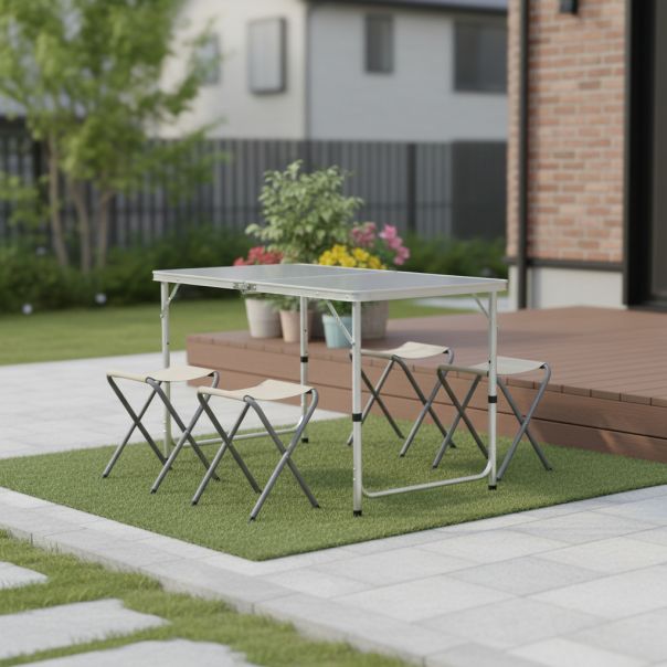 Sklopivi alu. kamp set sto i 4 stolice, 120 x 60 x 70 cm - GI8430540982580