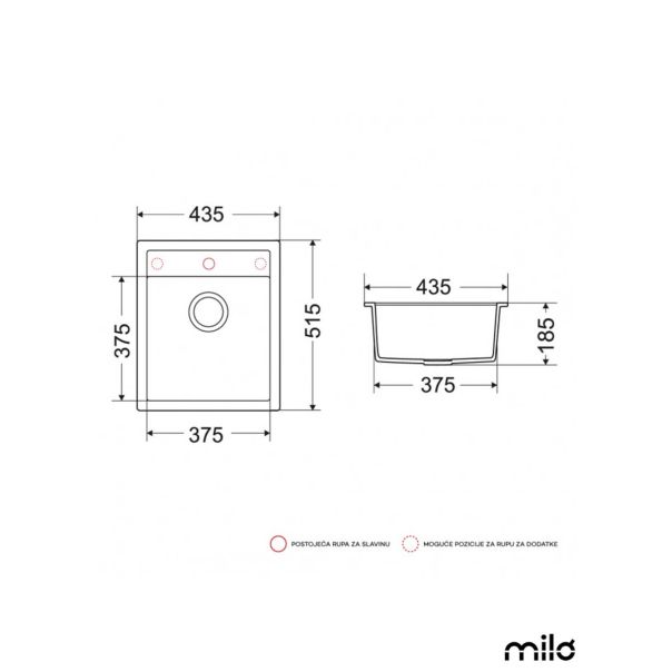 Milo Granitna sudopera Alpha 43,5×51,5cm Lava stone ø90 - ALP.L.1KBO